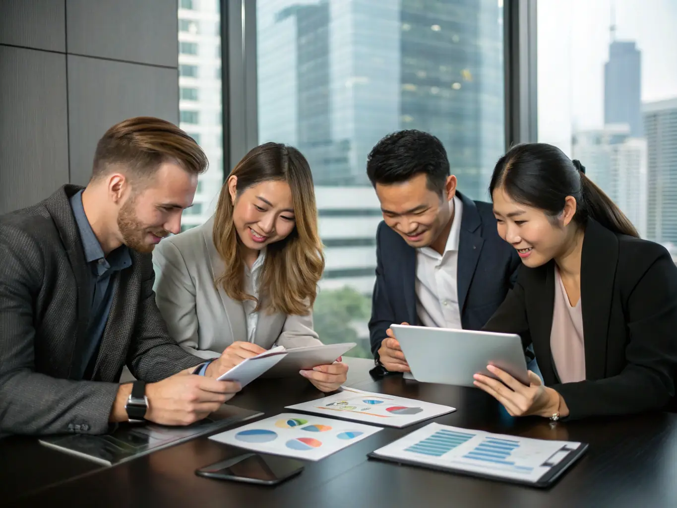 A team of highly trained security personnel conducting a risk assessment in a corporate environment, emphasizing the expertise of PRO-ACTIVE WATCH.